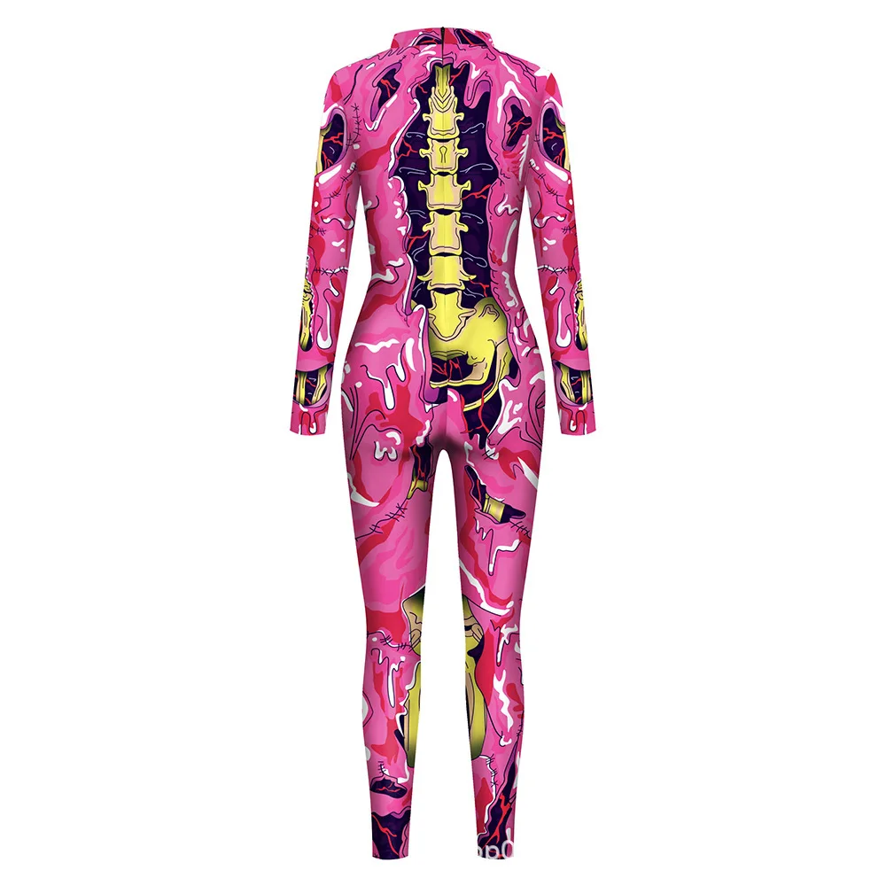 Damen 3D-gedruckter Skelett-Catsuit Jumpsuit Sexy Cosplay-Kostüm für Halloween-Party Modischer Cosplayer Aerial Yoga Bodysuit – Detail 4