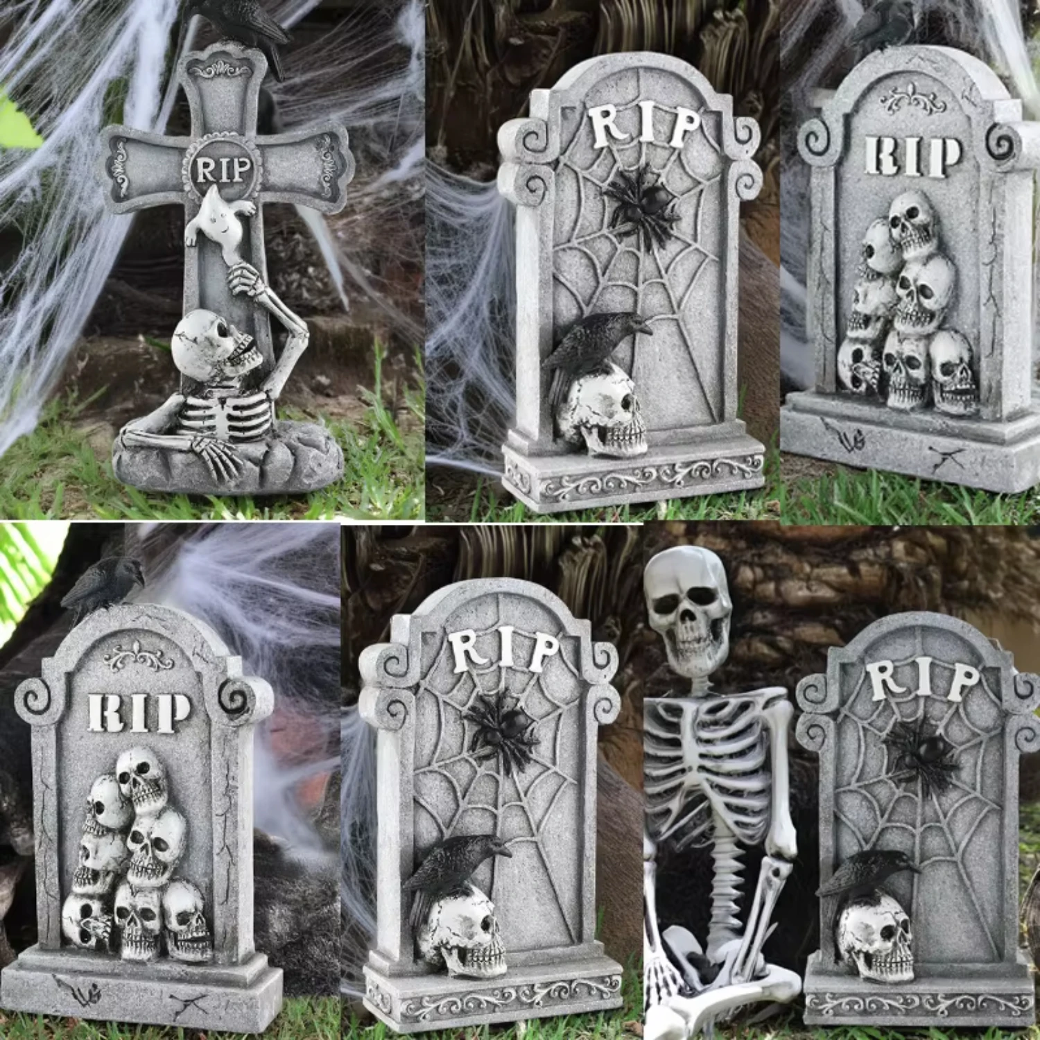 1pcs Halloween Tombstone Sculpture Ornament Spooky Graveyard Decor Eye Catching resin halloween tombstone