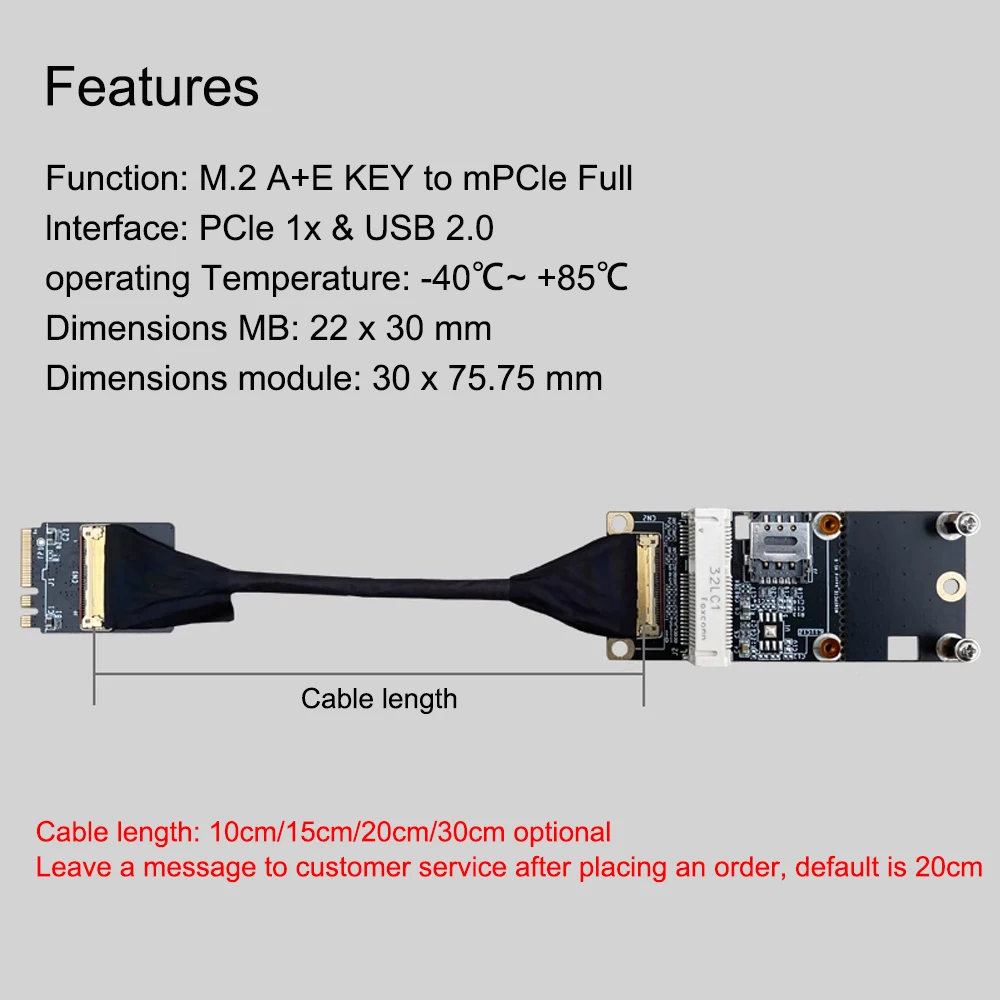 Interfaz Intel Gigabit NIC i210AT/i211AT, interfaz mPCIE M.2 NVME de grado Industrial, llave ETHERCAT M.2 A + E A mPCle, longitud completa opcional