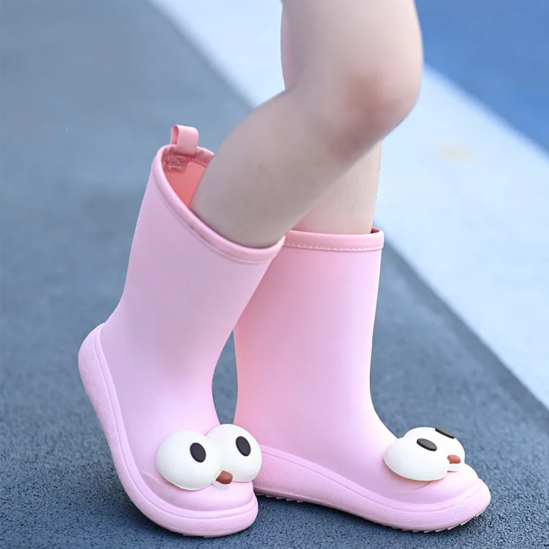 STRONGSHEN-zapatos de lluvia impermeables para niño y niña, botas antideslizantes de lujo con ojos grandes, zapatos de agua EVA para las cuatro estaciones