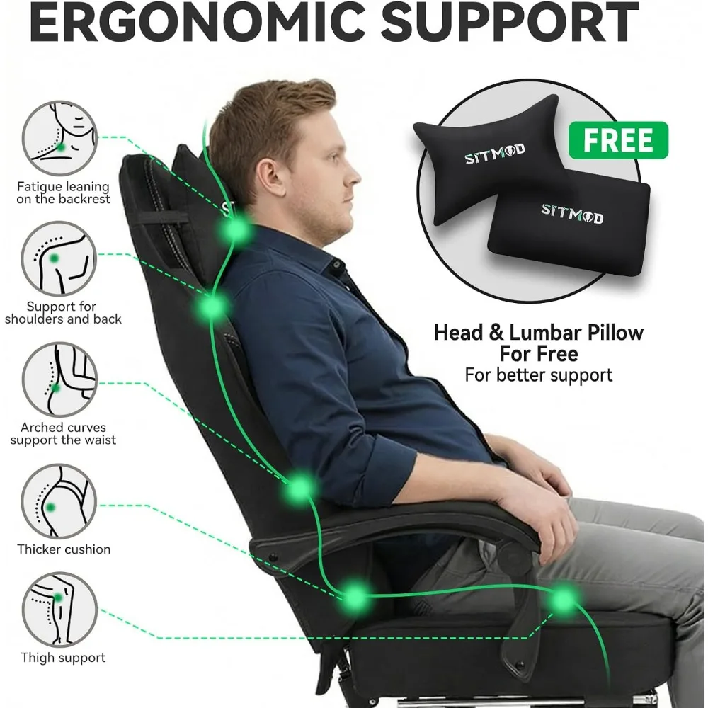 Ergonomic Gaming Chair with Footrest and Pocket Spring Cushion: Supportive and Comfortable for Big and Tall Users view 4