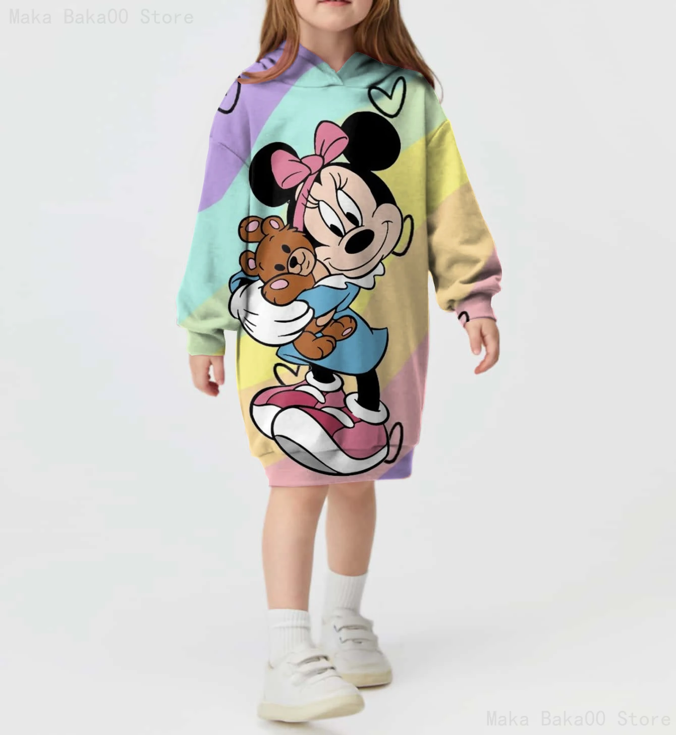 

Новый пуловер с милым узором для девочек, классический модный свитер с принтом Диснея Микки и Минни, платье, детская одежда