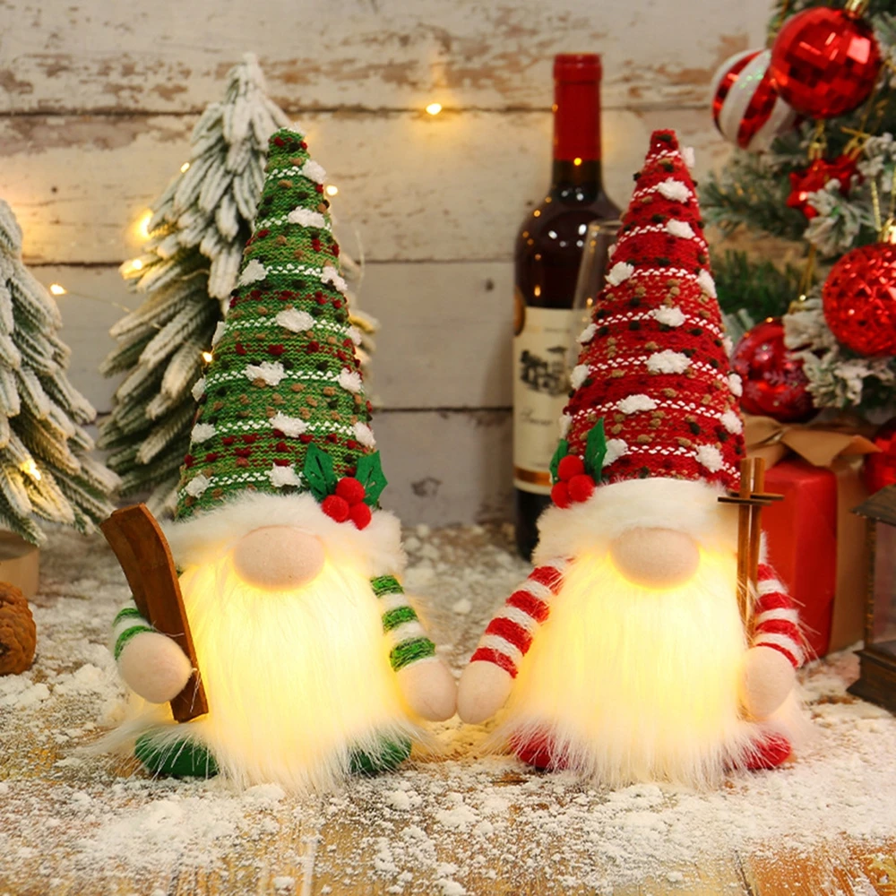 

2025 Christmas Decorations Glowing Knitted Gnome Doll with Led Night Light Home Xmas Tree Decor Navidad New Year 2026 Gift