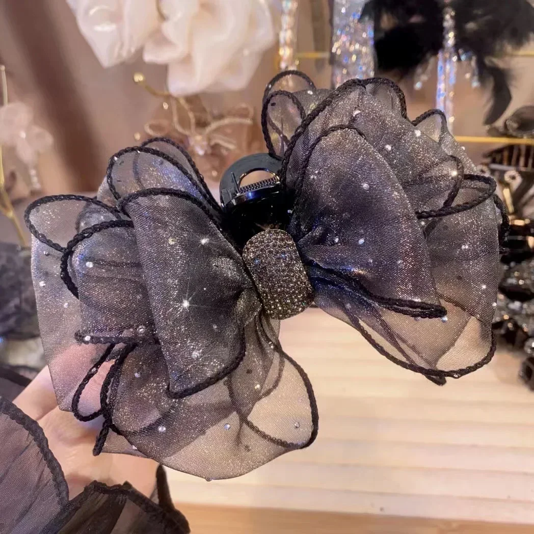 Siatkowa koronkowa słodka kokardka pazur do włosów geometryczny motyl klamra do włosów dziewczyny Vintage elegancka spinka w kształcie kraba opaska do włosów akcesoria do spinek nowość