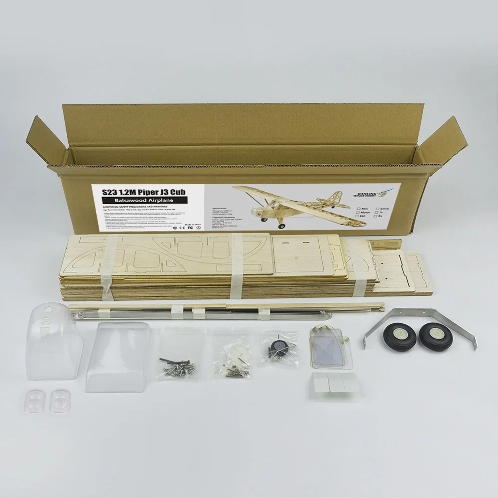 เครื่องบินจำลองไม้บัลซา DW Hobby Piper J3 Cub ขนาดปีก 1200 มม. ของเล่นประกอบเองแบบ RC รุ่น Woodiness Model Wood Plane S23