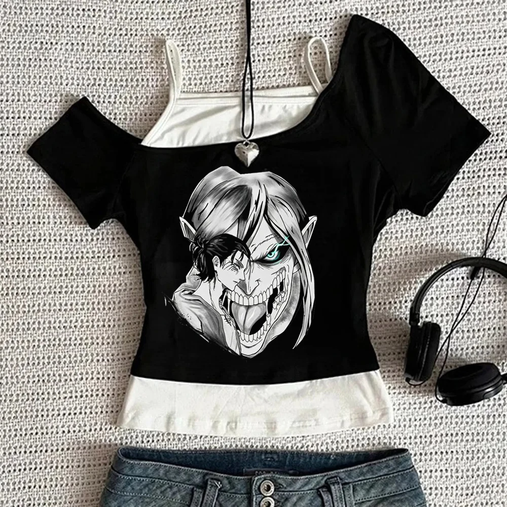 Attack on Titanic cropped top shoujo gothic gyaru goth scene  kawaii tshirt gothic grunge party