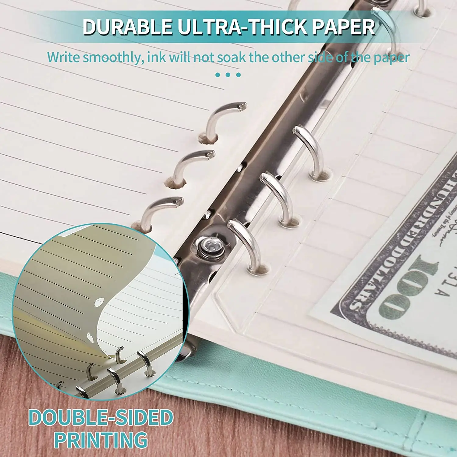 A5 Binder Planner Notebook-5 File Divider,45 Sheets  Loose Leaf Paper,160 Neon Page Marker, 2 Calendar Stickers, Binder Pocket