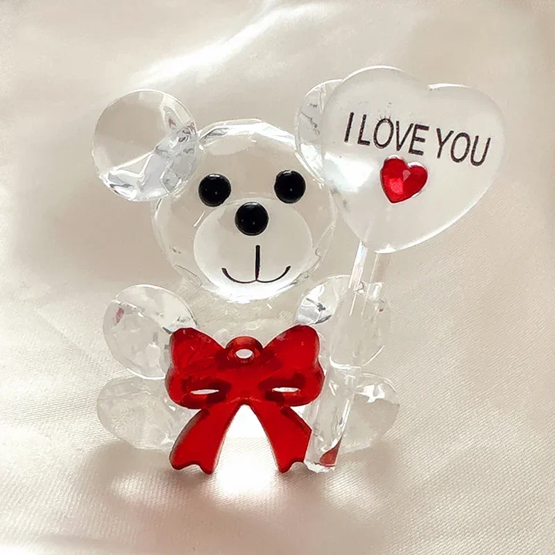 I Love You Sign Crystal Bear Valentines Day Gift Glass Artificial Rose Flower Wedding Party for Guests Home Decoration Birthday