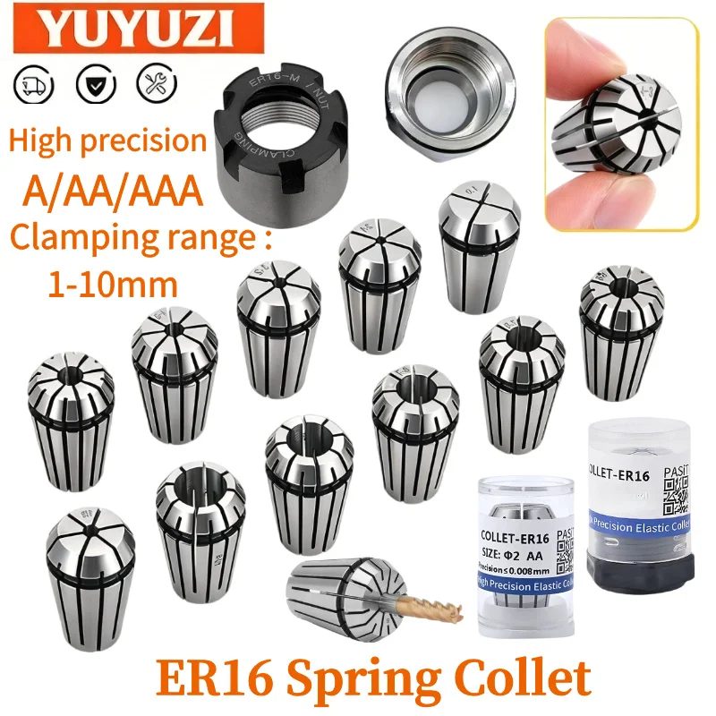 AA /AAA 0.005mm ER16 Spring Collet,1-10MM ER16 Collet Chuck Tool Holder ER Series Clamping Tool for CNC Lathe Tool Drill Collets