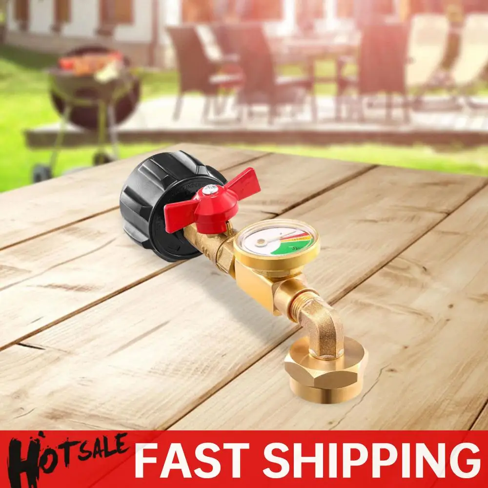 QCC1 Propane Refill Elbow Adapter with Gauge and ON-Off Control Valve Propane Adapter for 1 LB Propane Tank To Be Refilled