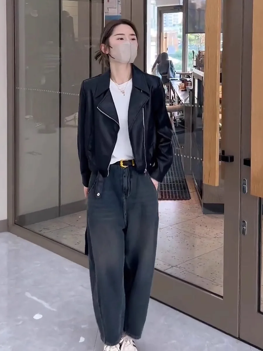 Giacca Casual in Pelle PU da Donna, Stile Biker, Vestibilità Morbida e Snellente, Nuova Collezione Primavera Autunno, Chiusura con Cerniera, Maniche Lunghe