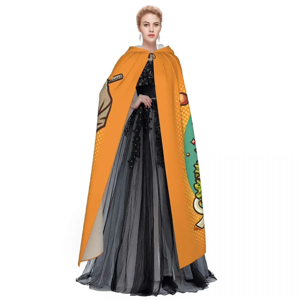 Customization Doner Kebab Pop Art Style Long Hooded Cloak Witch Medieval Costume Cosplay Cape HalloweenCoat Adult Unisex