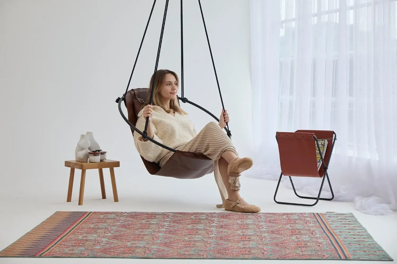 Faux Leather Hanging Egg Chair – Handmade Hammock Swing Chair for Bedroom, Indoor & Outdoor Patio Swing, 275 lbs, Customized
