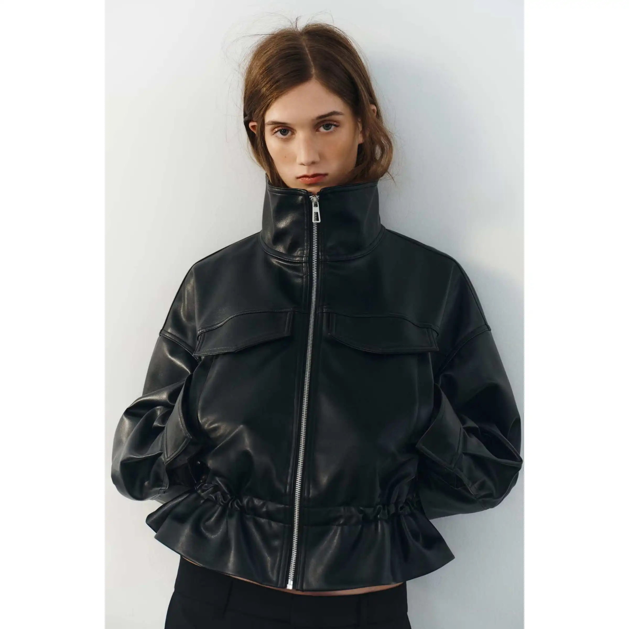 Early Autumn New Arrival Women's Fashion Outerwear Adjustable Waist Design Polyester Fiber Long Sleeve Short Coat