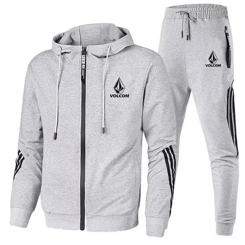 2024 Autumn VOLCOM Letter Printed Casual Sports Set Men\'s Hoodie+Pants Two Piece Zipper Jacket Outdoor Jogging Harajuku Streetwe