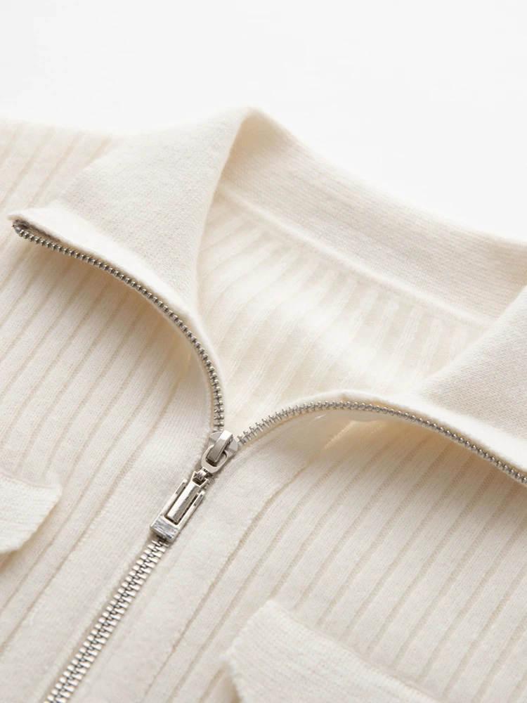 

CHICUU Women's 100% Cashmere Sweater Zipper Turtleneck Cardigan Slim Simple Style Cashmere Knitted Cardigan Coat Autumn Winter