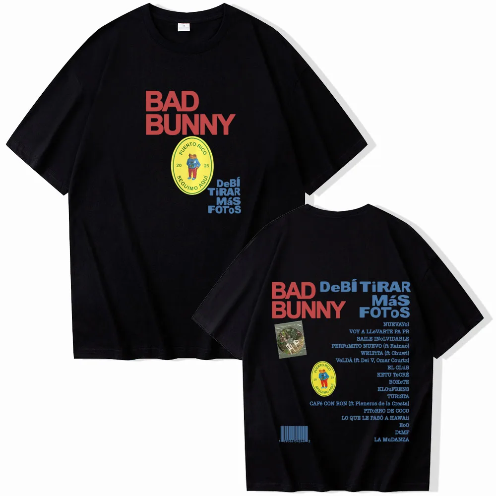 

Футболки Bad Bunny Debi Tirar Mas Fotos для мужчин и женщин, летние повседневные рубашки с короткими рукавами и круглым вырезом