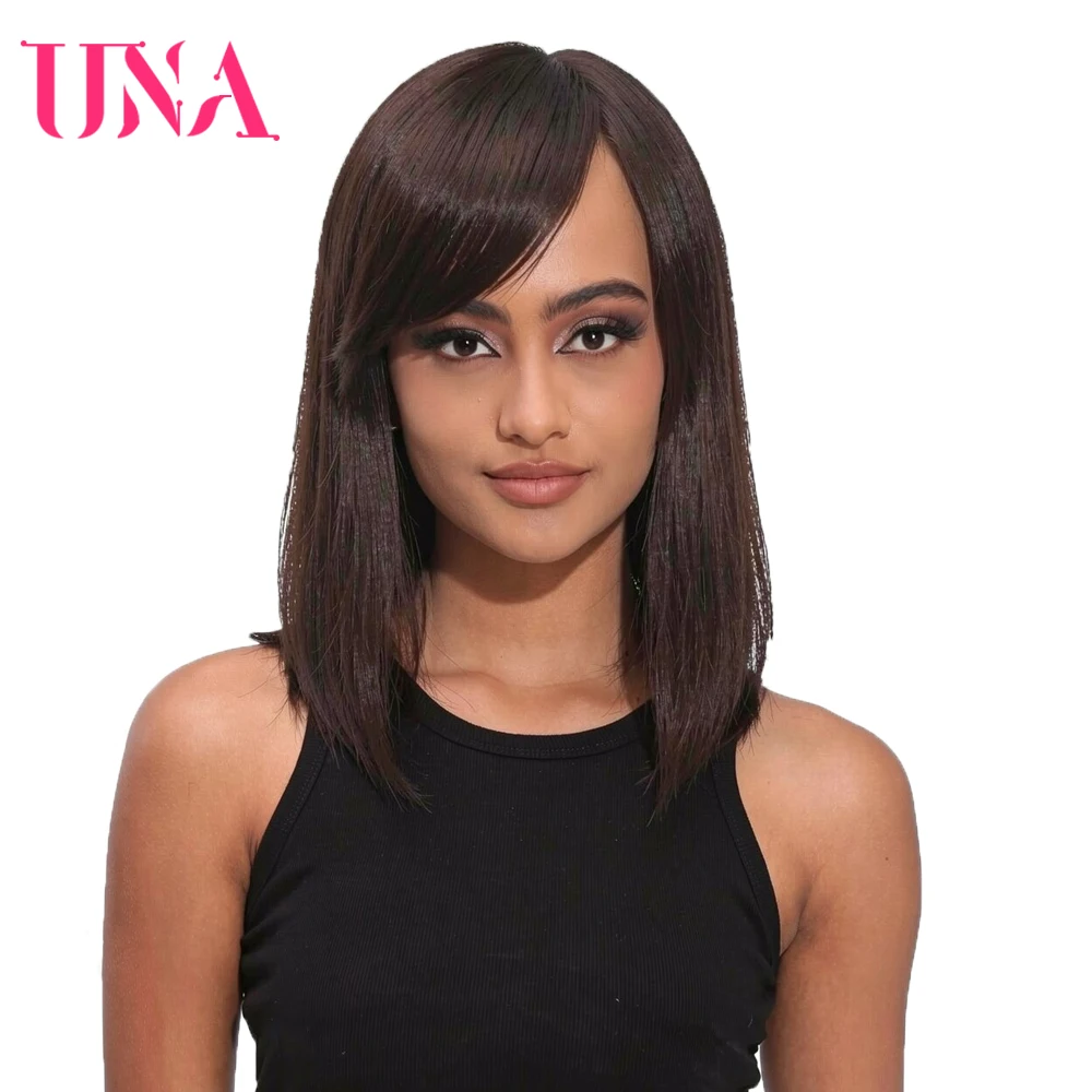 

UNA Human Hair Wig Straight Bob Wig With Bangs Natural Color Machine Made Wigs For Women In Daily Life