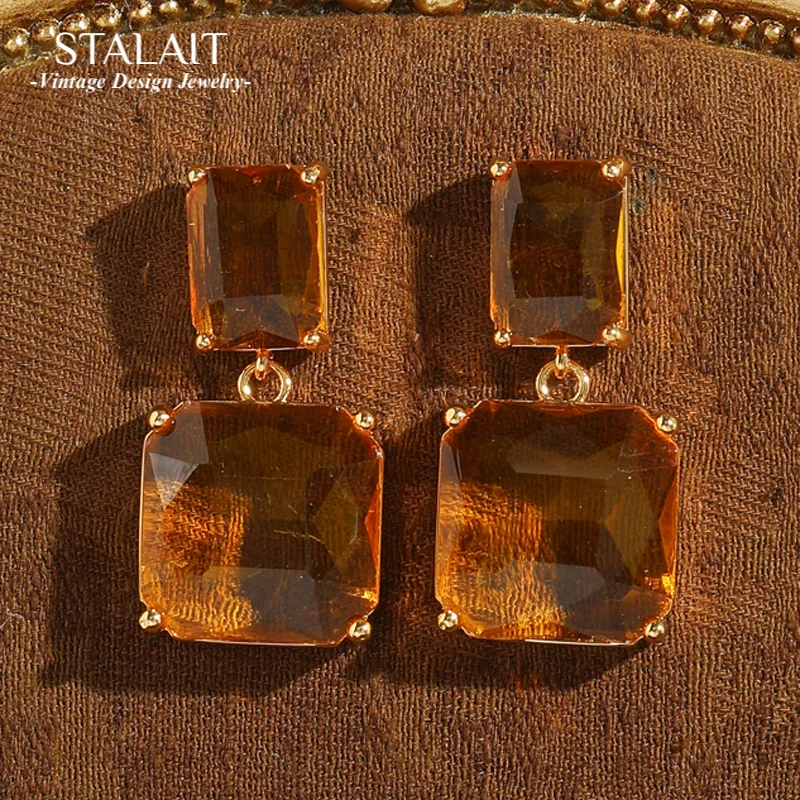 

Vintage Yellow Crystal Earrings For Woman Gold Color Drop Dangle Colored Summer Accessories Wedding Valentine Day Gift 2025