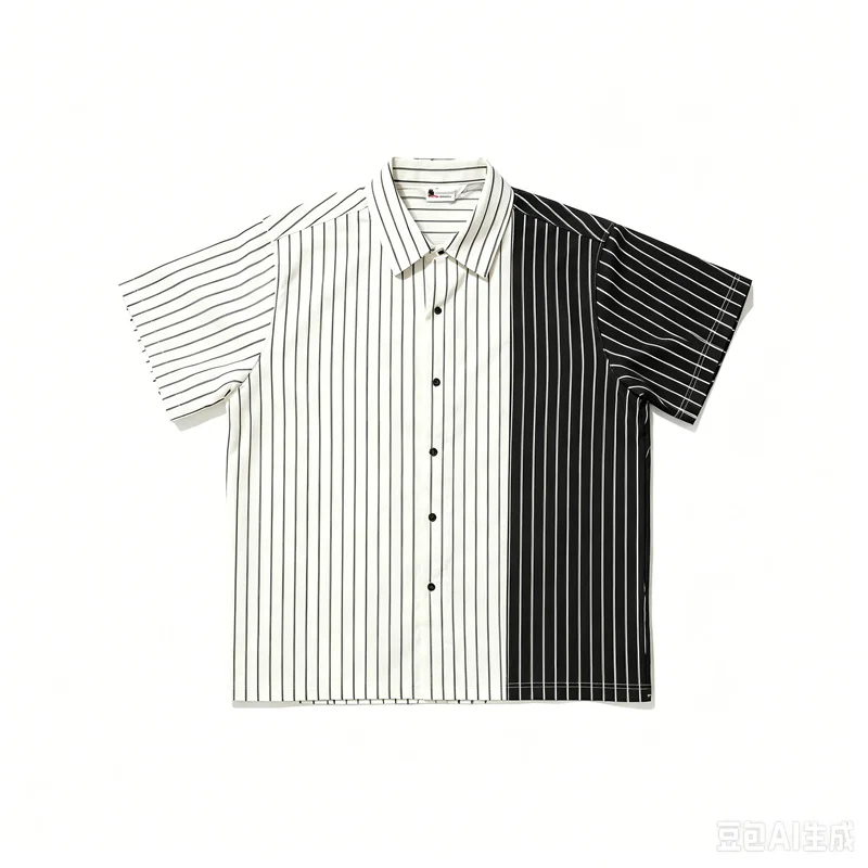 Black And White Star Stripes Print Base Shirt For Men's Clothing Patchwork Design Lapel Short Sleeve Breathable Shirts Fashion