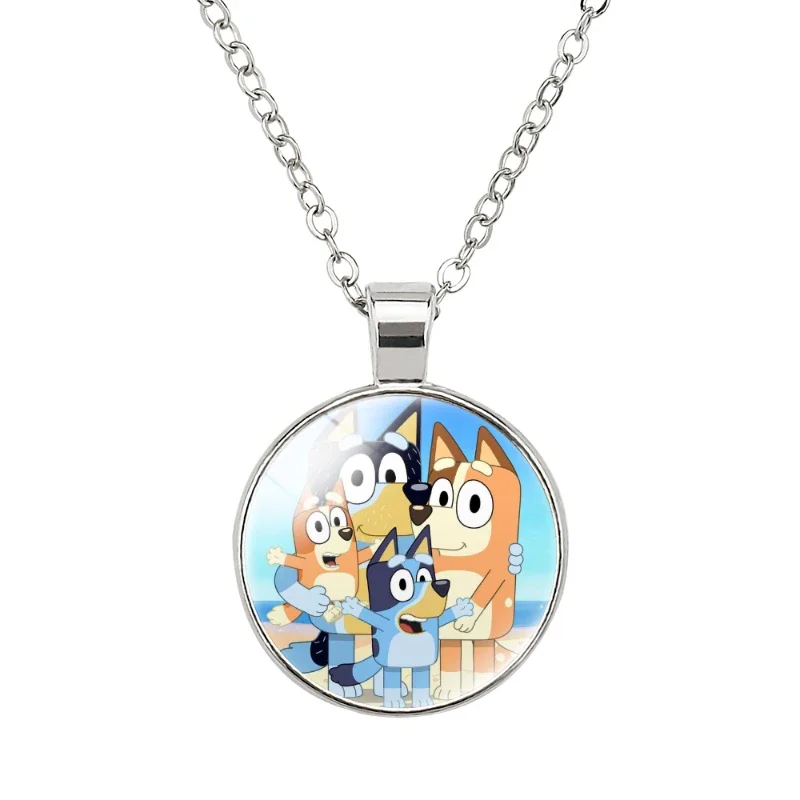 Bluey Bingo Circle Shape Necklace Family Pendant for Kids Cartoon Handmade Necklace Jewelry Birthday Accessories Gifts