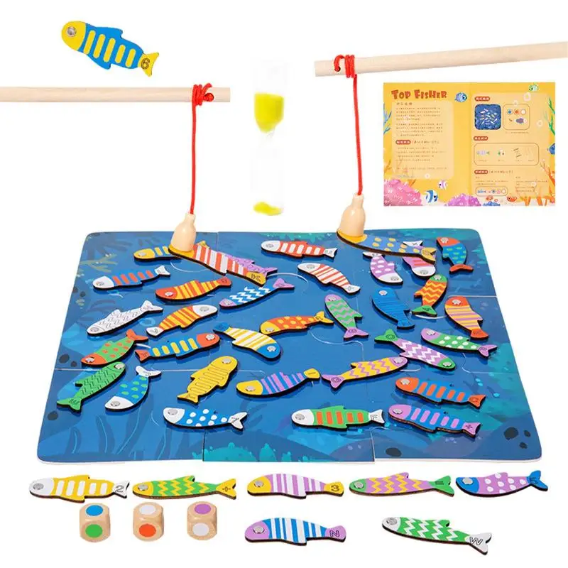 Fish Game For Toddler Wooden Parent-child Interactive Competition Toys Fine Motor Skill Toy Fishing Game Set With Two Fishing