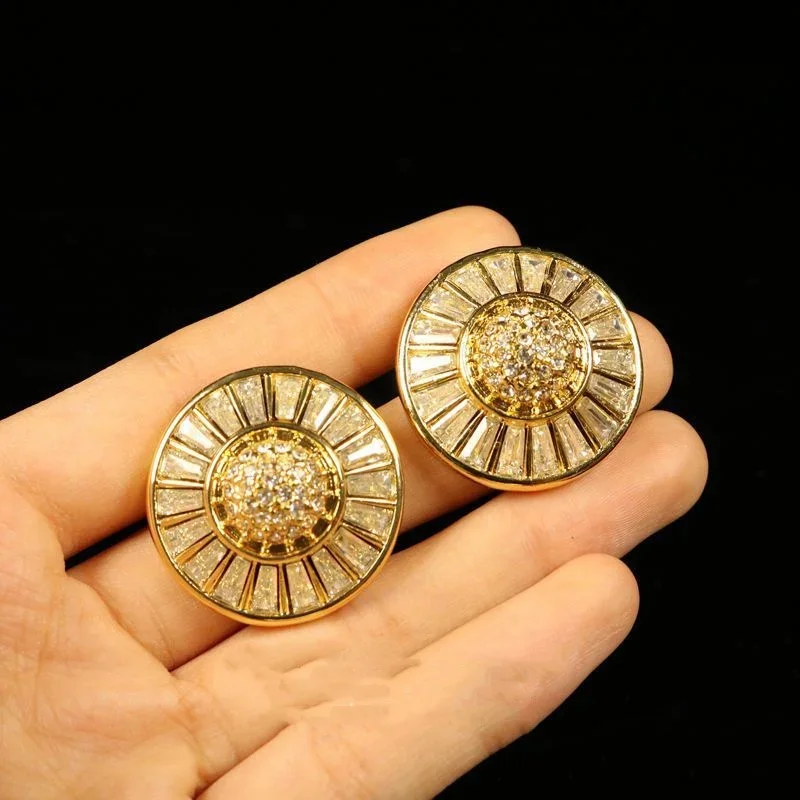 Medieval fashion court style inset zircon elegant stud arrings without ear piercing high-grade jewelry ear clip