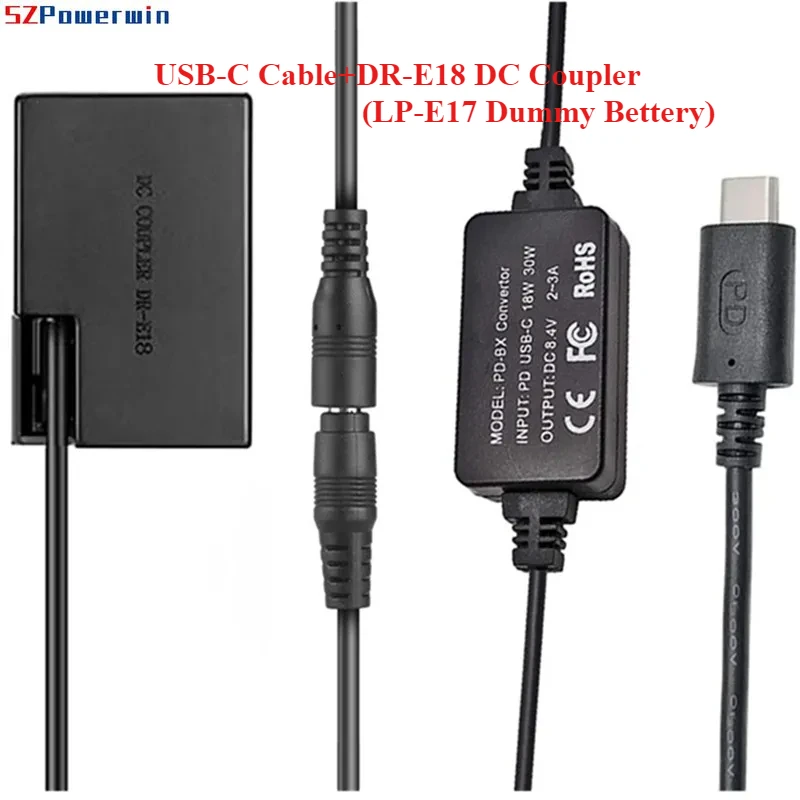 

Кабель USB/USB-C DR-E18, соединитель постоянного тока LP-E17, адаптер USB/USB-C для Canon 850D 800D 760D 750D 77D T6i T6S T7i X9I RP