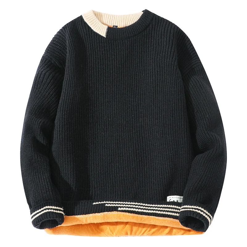 Comfortable Colorblocking Crew Neck Men Sweater Fashion Loose Casual Men Pullover Winter Padded Design Sweater Cotton Soft Yarn