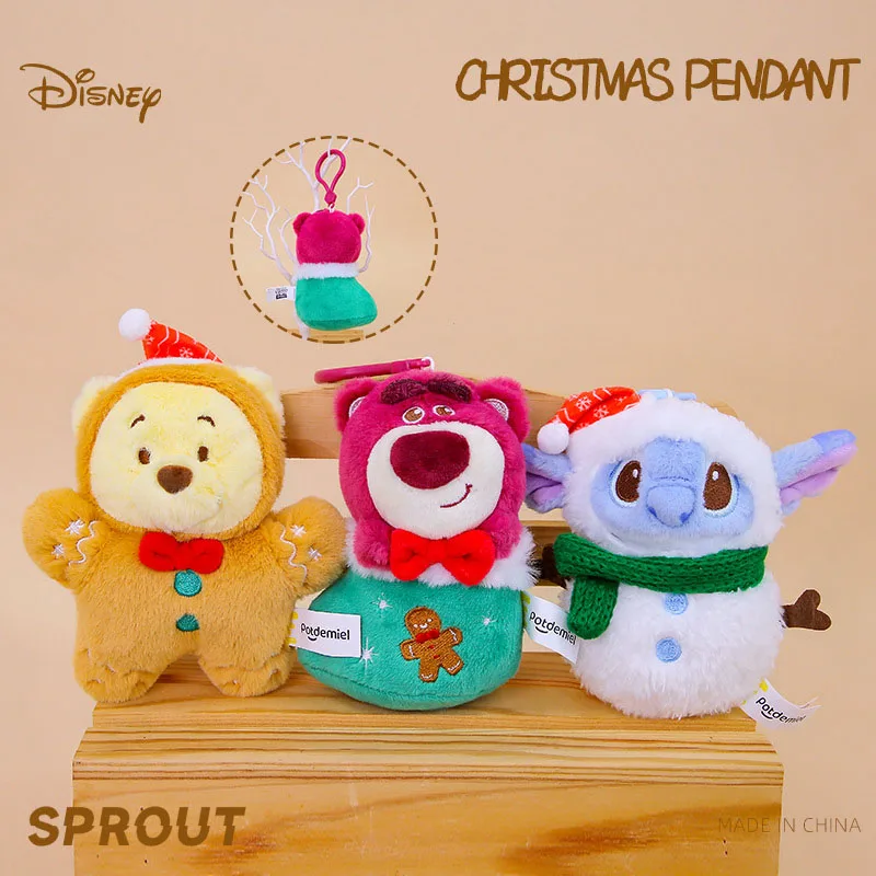 

Disney Stitch Christmas Series Strawberry Winnie the Pooh Snowman Pendant Keychain Plush Doll Children's Birthday Christmas Gift