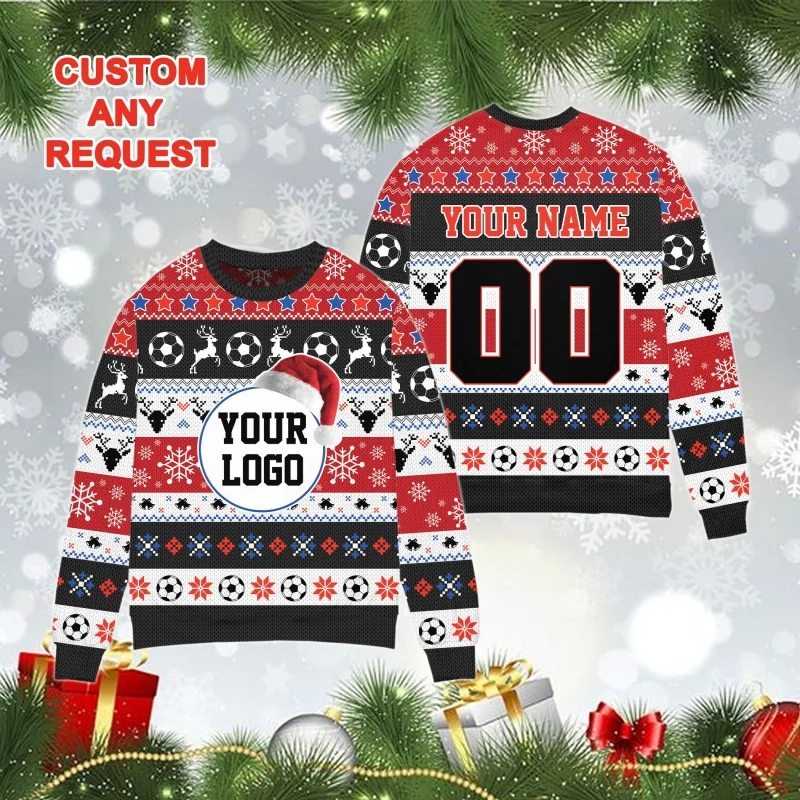 

Рождественский свитшот с 3D принтом по индивидуальному заказу для мужчин, футбол, баскетбол, пуловеры с рисунком Санта-Клауса, повседневные толстовки с круглым вырезом и длинными рукавами