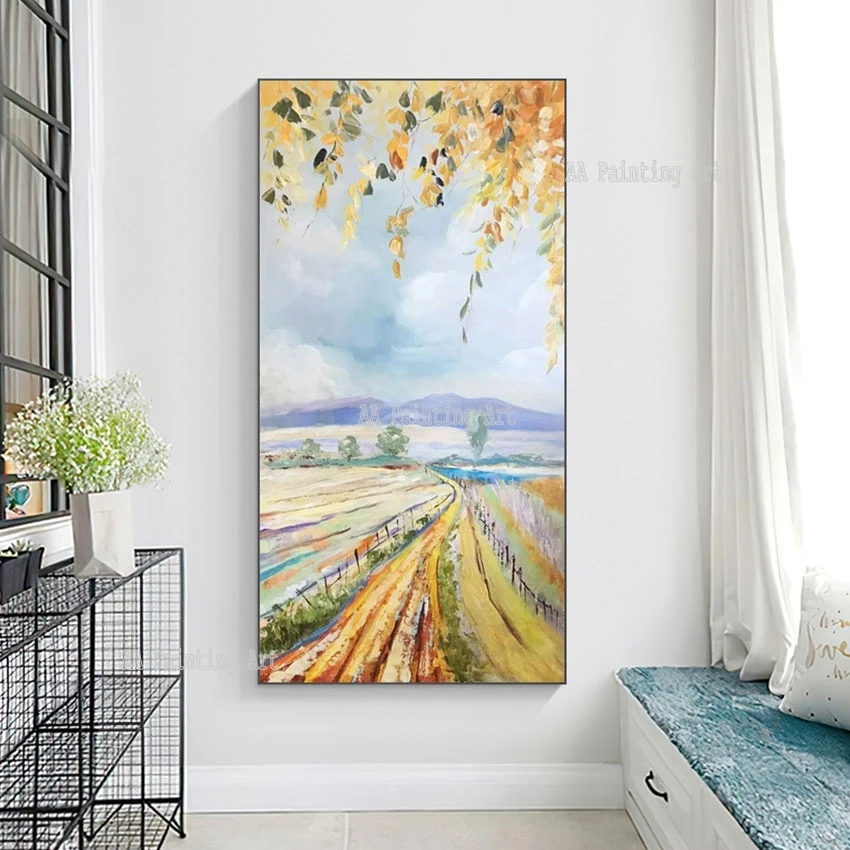 

Hand Painted Unframed Autumn Farm Scenery Canvas Oil Painting Picture Canvas Wall Art For Home Entrance Decoration Pieces