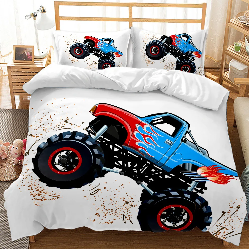 Truck Duvet Cover Set Automobile Blue Monster Pickup Truck Off Road Vehicle Bedding Set For Boys King Size Polyester Quilt Cover