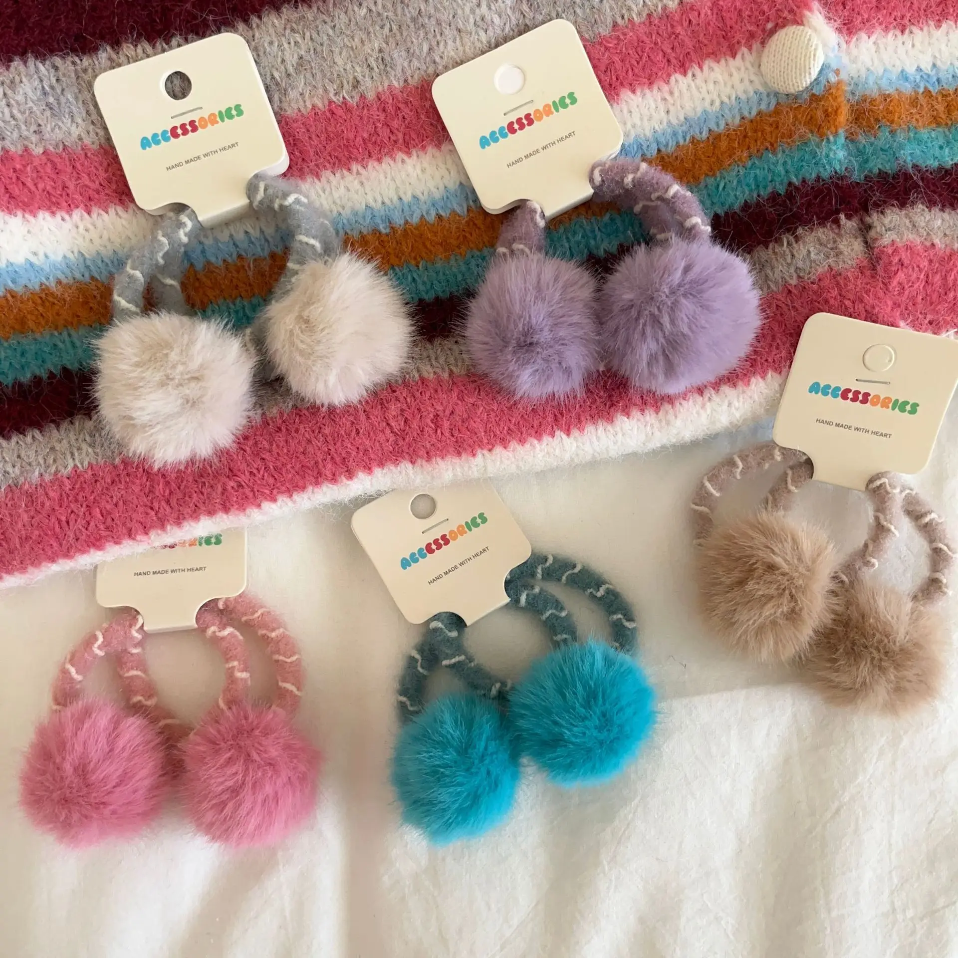 Ponytail Holders 2 Pack Colorful Faux Rabbit Fur Non Slip Sturdy Durable Versatile for Girls Double Pigtails Bun Everyday Wear