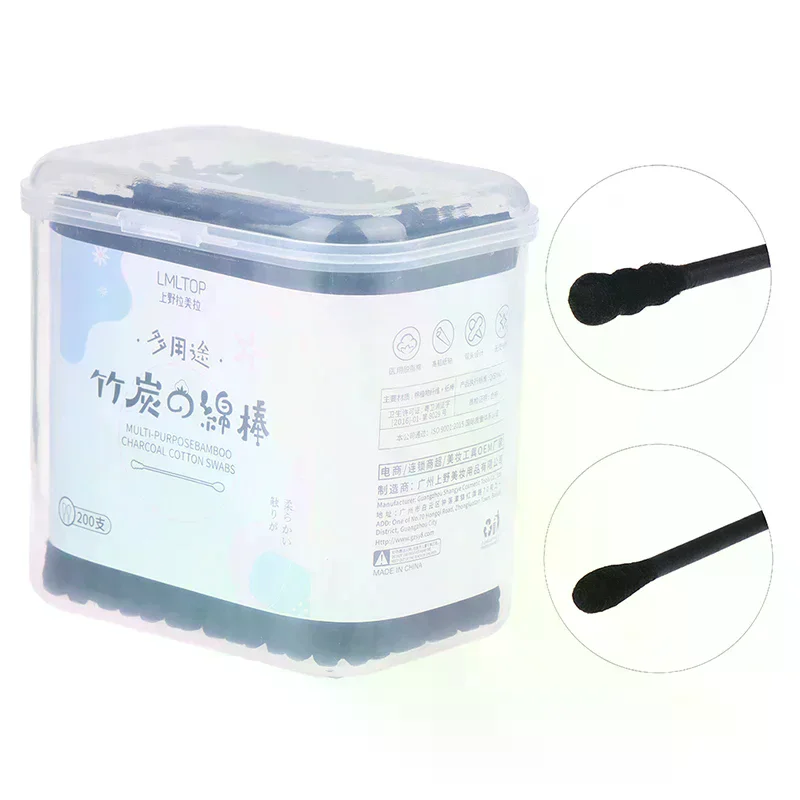 200pcs Disposable Cotton Swab Spiral Ear Cleaner Black Double Heads  Swab Lipstick Eyebrow Eyelash Cotton Bud Makeup Tool