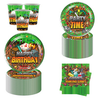 Cartoon Miner Craftings Pixel Tableware Set Theme Birthday Party Decor Cup Plate Napkin Cake Tablecloth Party Kids Baby Shower
