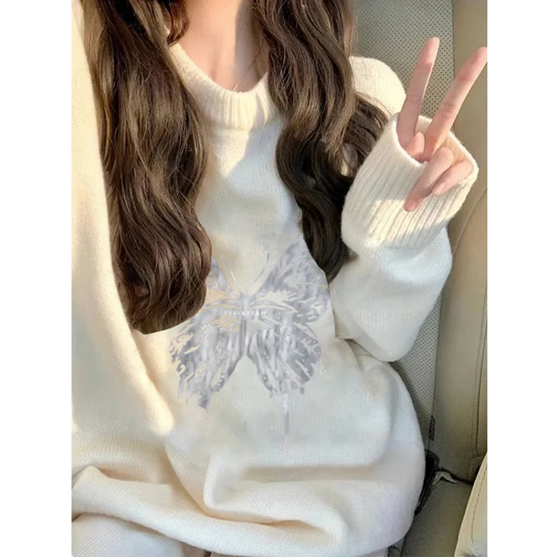 

Женский вязаный джемпер в стиле Lazy Style с круглым вырезом, мягкий, уютный, зимний, теплый, модный, больших размеров, корейская версия, из смесового хлопка и полиэстера