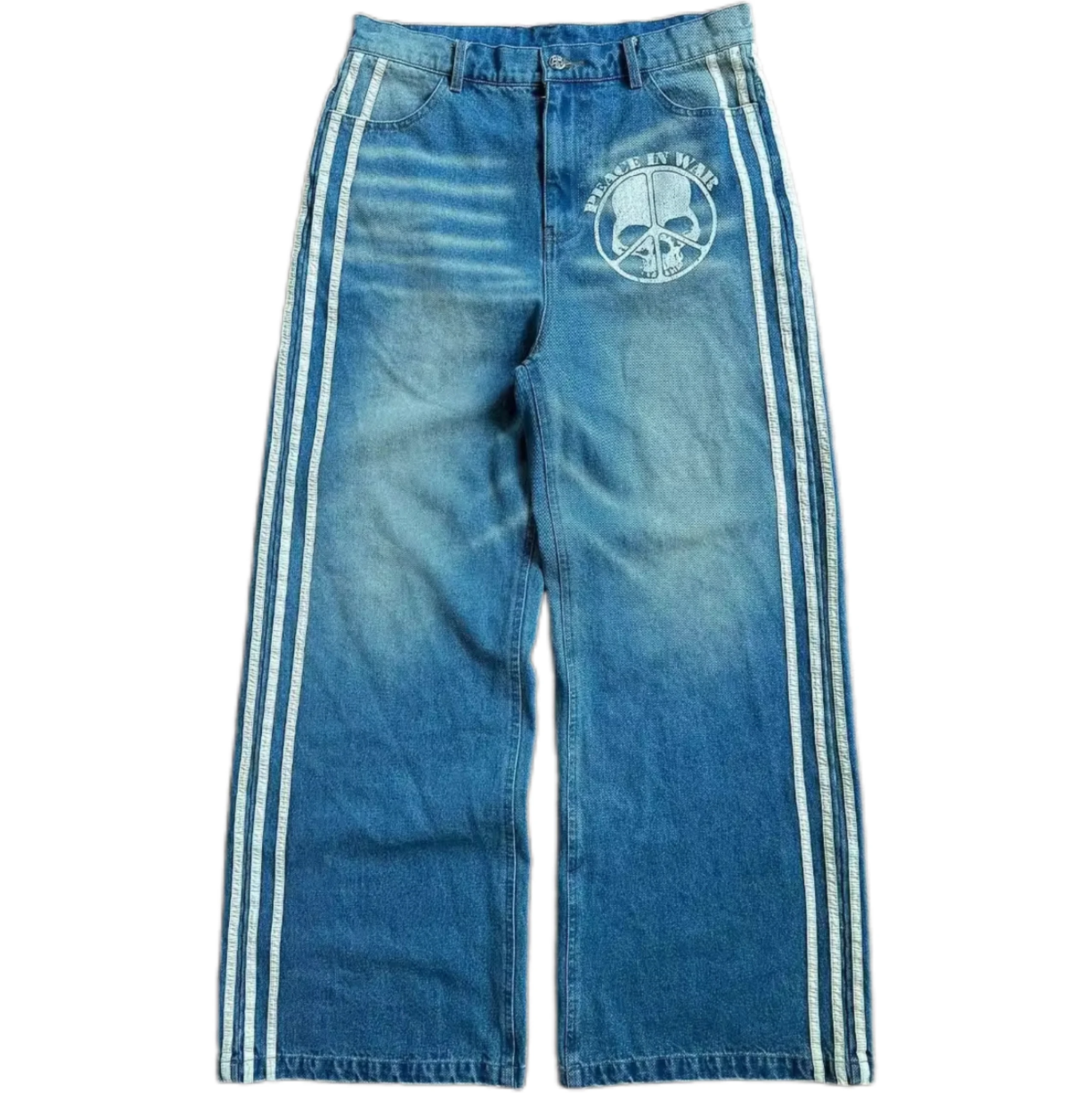 

Y2K New Fashion Striped Embroidery Baggy Jeans Street Retro Skull Printed Denim Pants Men Hip Hop Harajuku Casual Loose Trousers