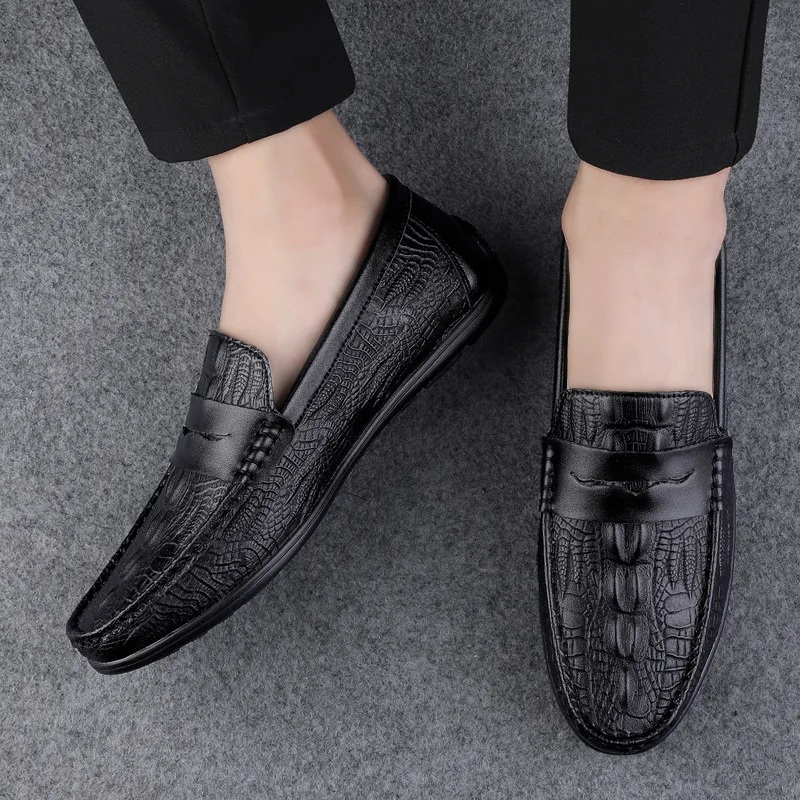 Men shoes  large-size casual leather shoes 2024 summer new loafers men\'s crocodile pattern comfortable men\'s shoes