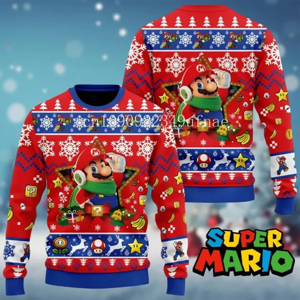 

Super Mario Christmas Ugly Sweater Gaming Sweater Men's Super Mario Yoshi and Luigi Funny Christmas Sweater Holiday Sweater