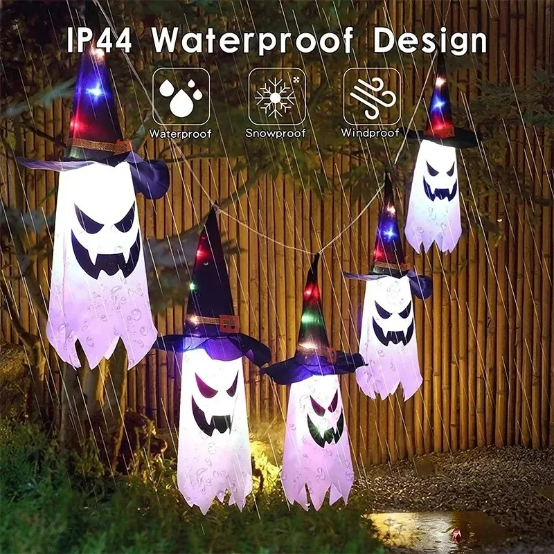 LED Halloween Decoration Flashing Light Gypsophila Ghost Festival Dress Up Glowing Wizard Ghost Hat Lamp Horror Hanging Decor