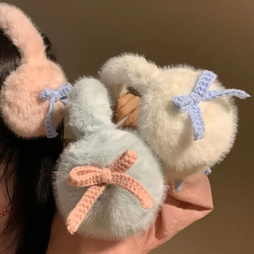 Sweet Windproof Y2k Bow Earmuffs Warm Outdoor Fluffy Bowknot Earmuffs Winter Skiing Women Earflap Girls