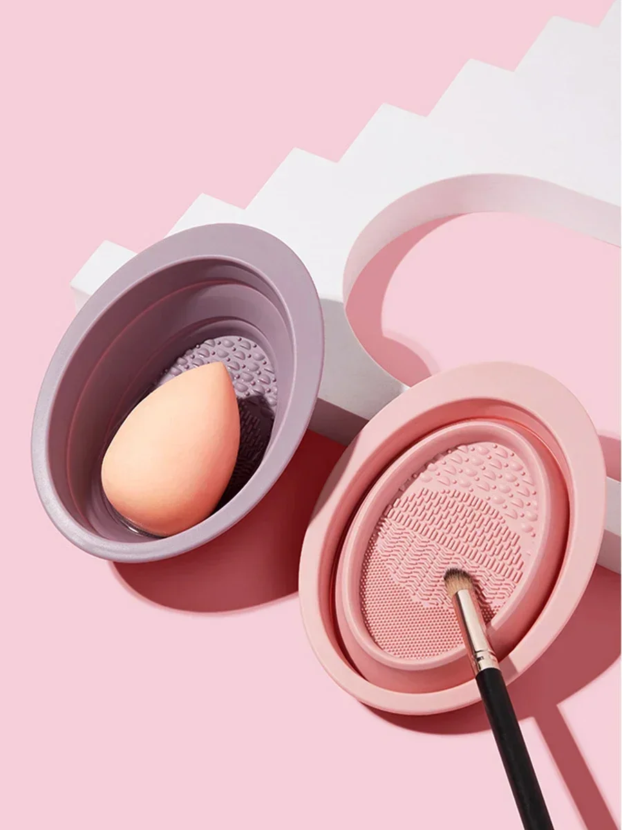 

Makeup Brush Puff Cleaning Bowl Silica Gel Foldable Portable Beauty Egg Cleaning Tool For Women