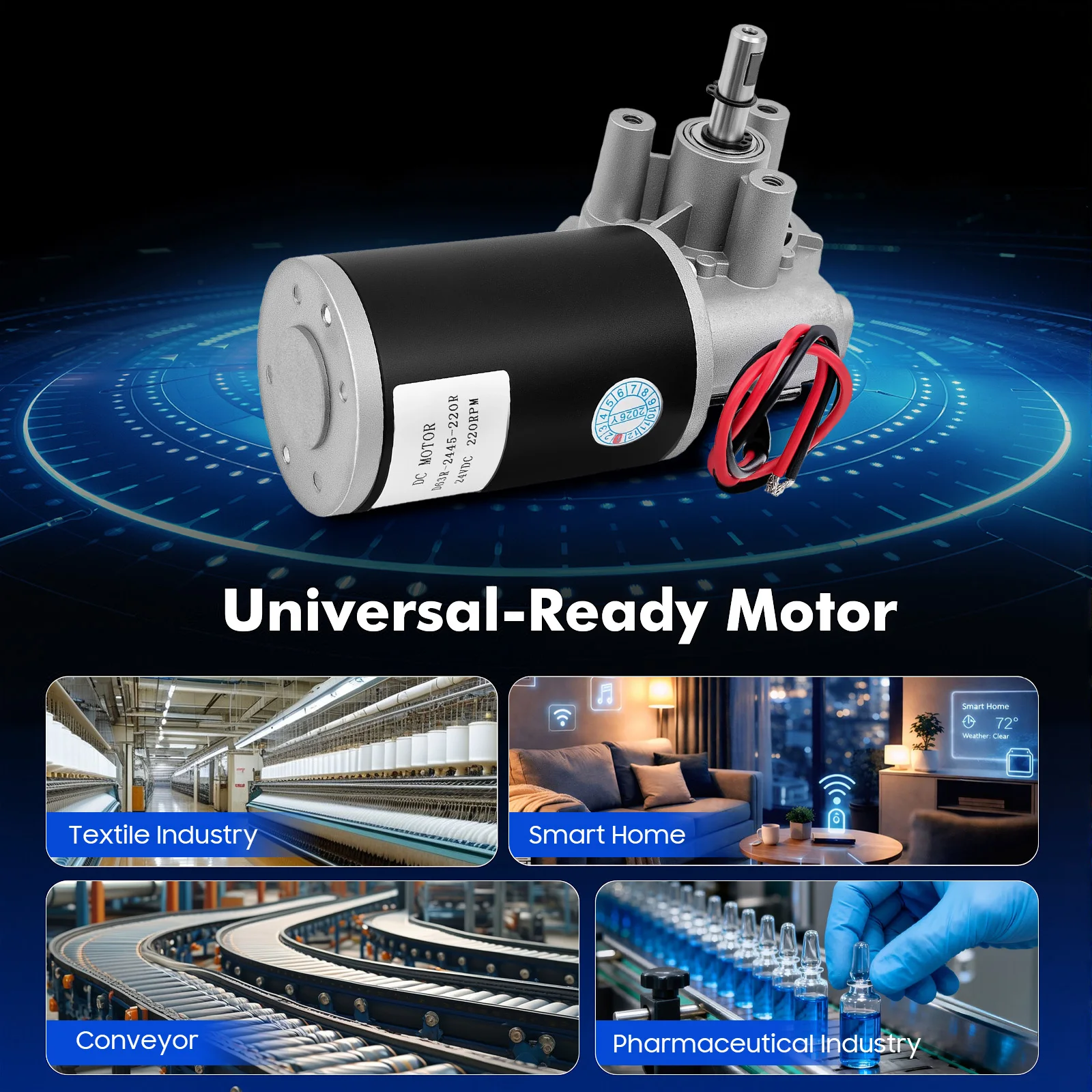 

24V DC Worm Gear Motor 45W 160RPM High Torque Over 3Nm Gear Reduction Ratio 3 to 60 Low Noise Industrial Automation Machinery