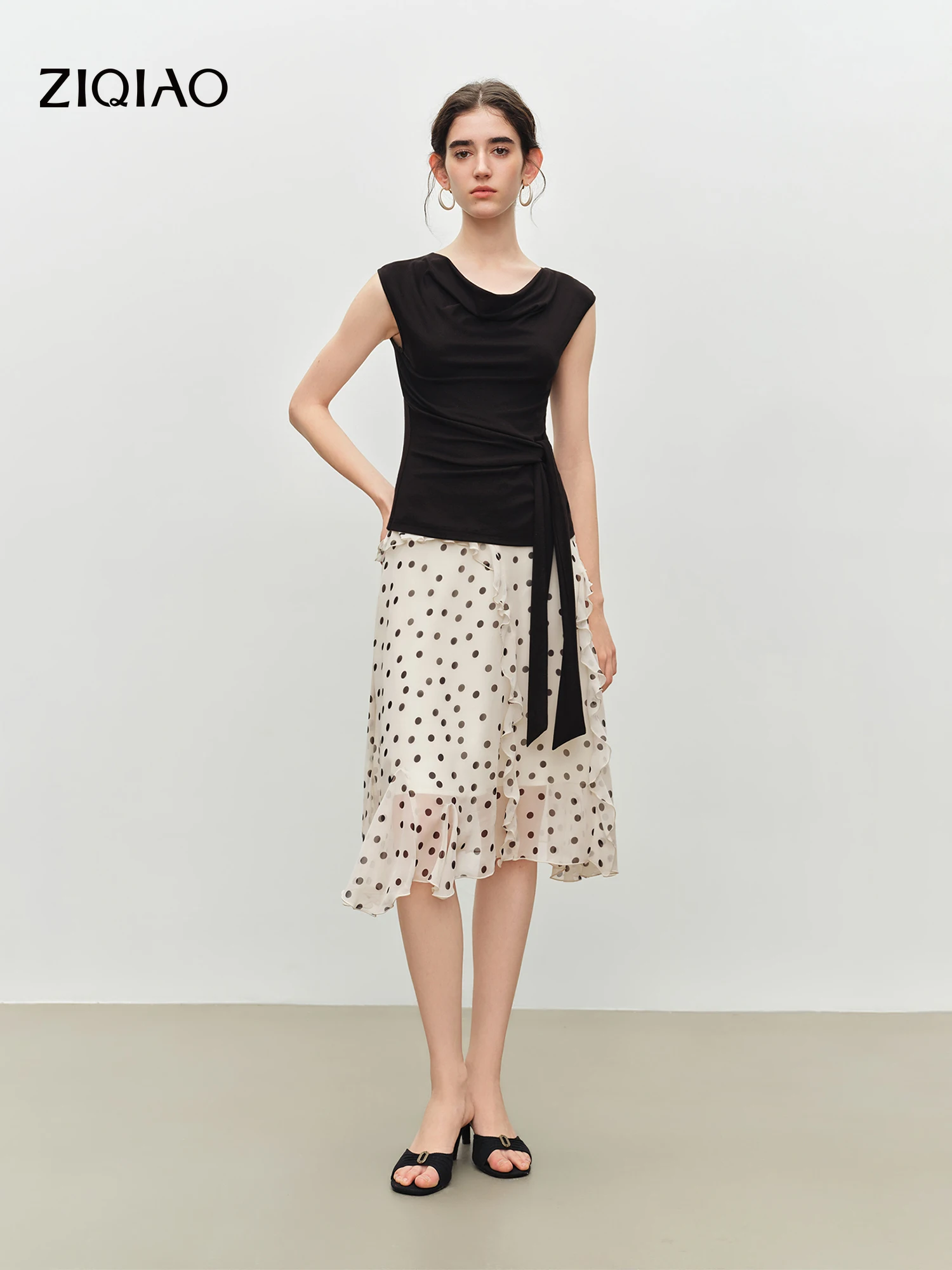 ZIQIAO 2026 Sommer Damen Ärmelloses Stricktop mit Drapierter Halsausschnitt - Elegantes Strukturiertes Design Lässige Bluse für Alltag und Sommer
