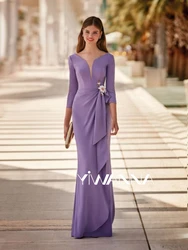 2024 Quarter Sleeve Mother Of The Bride Dress For Wedding Customized 3D Flower Prom Dress Graceful Straight Long Evening Gown