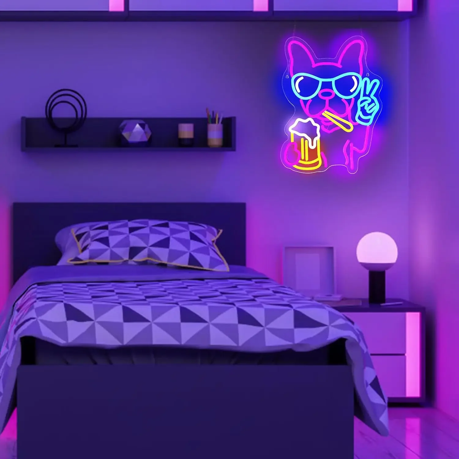 Hond Bier Neon Sign Dimbaar Franse Bulldog LED Neonlicht voor Slaapkamer Woonkamer Dierenwinkel Bar Verjaardagsfeestje Decor Geschenken