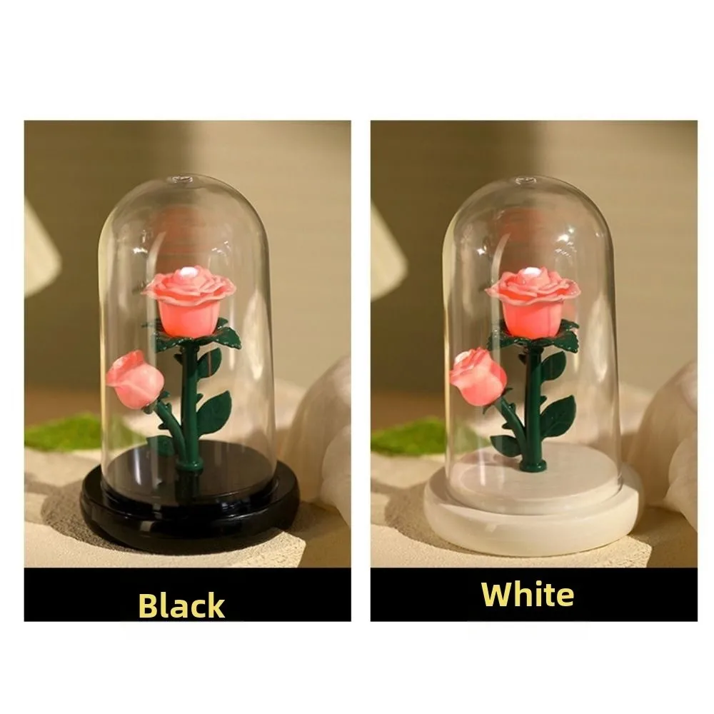 Romantic Eternal Rose Lamp with Lampshade Pink Rose Flower Night Light Luminous Creative LED Flower Light Mothers Day