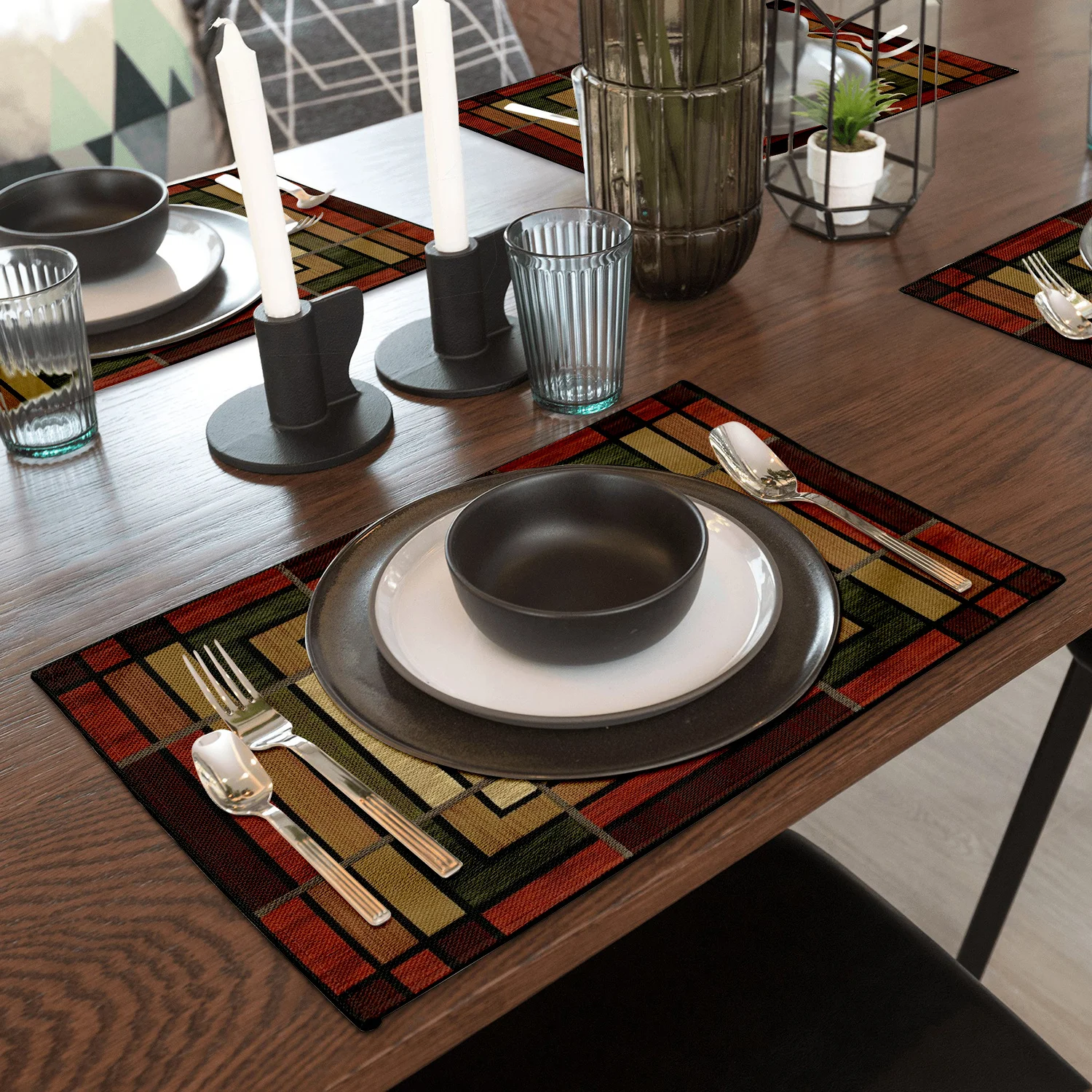 4 قطع ريفي نمط خشبي المفارش مزرعة الطعام الكتان الجدول مكان الحصير ديكور المطبخ ديكور المنزل