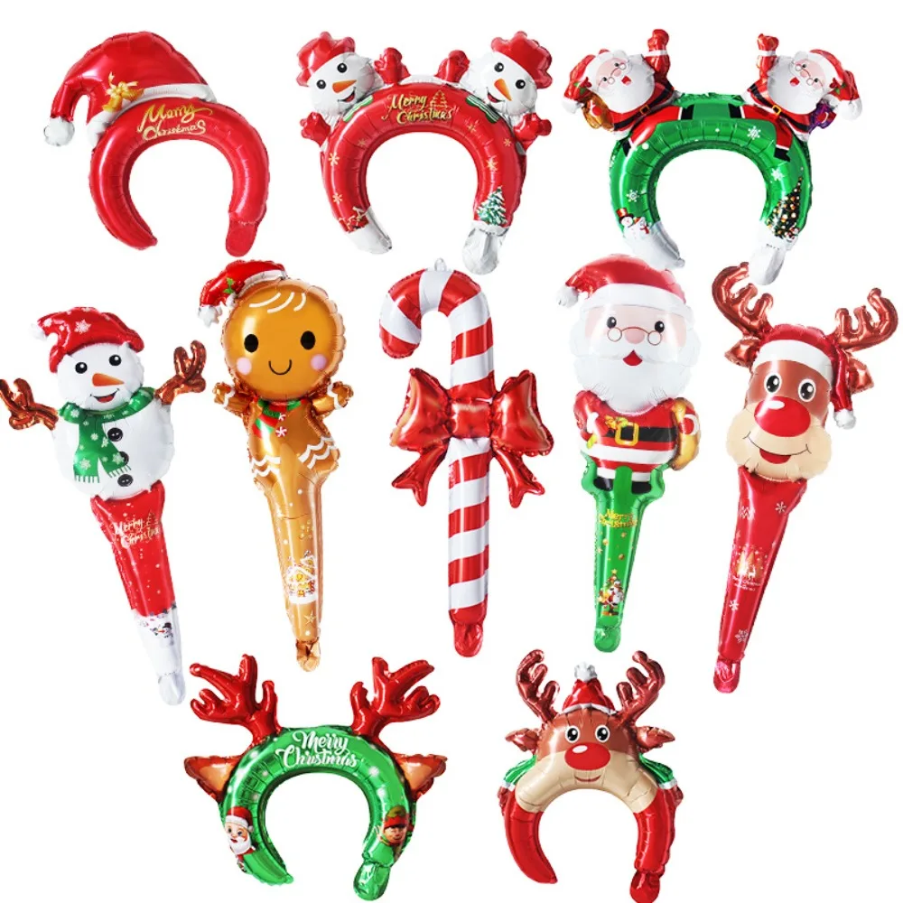 

50PCS Christmas Foil Balloon Stick Santa Cane Reindeer Snowman Cartoon Headband Party Decorations Supplies Balloons Xmas Santa